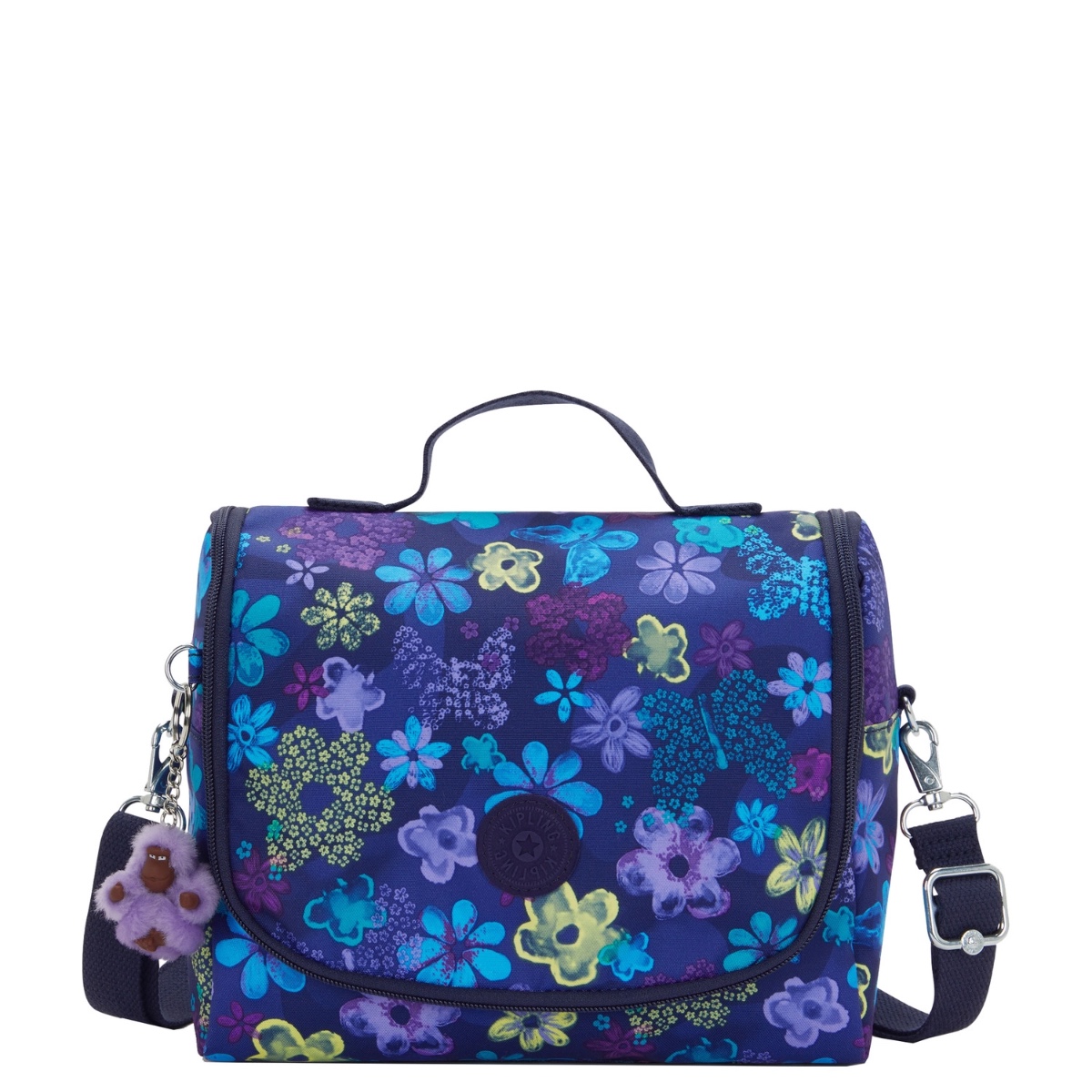 Kipling New Kichirou Large Lunchbox with Trolley Sleeve-Dark Flower Stamp
