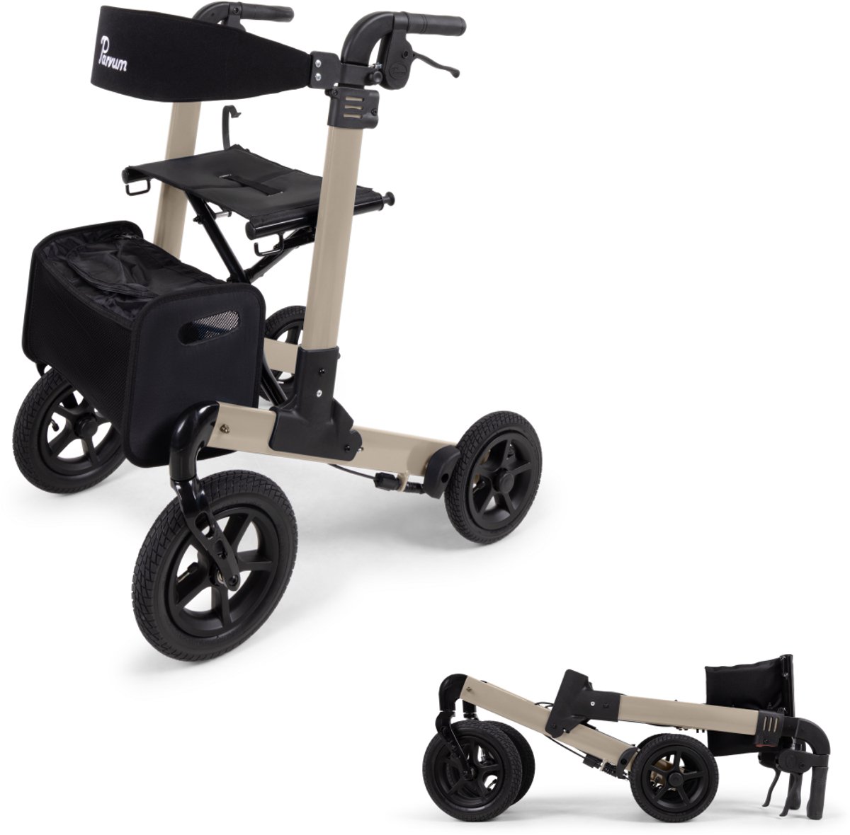 Parvum Luxo Air Rollator - Luchtbanden & dubbel opvouwbaar (6,9kg)-Champagne