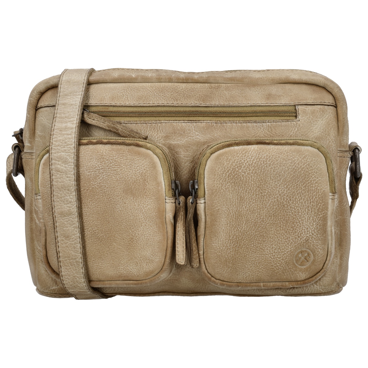 Hide & stitches paint rock schoudertas leer-Sand