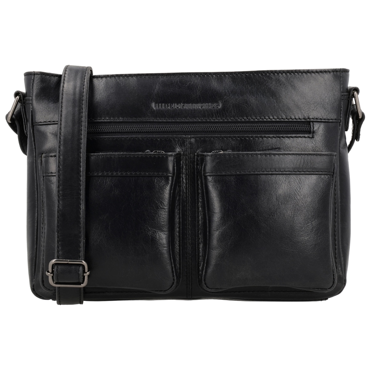 Hide & stitches porto schoudertas leer-Black
