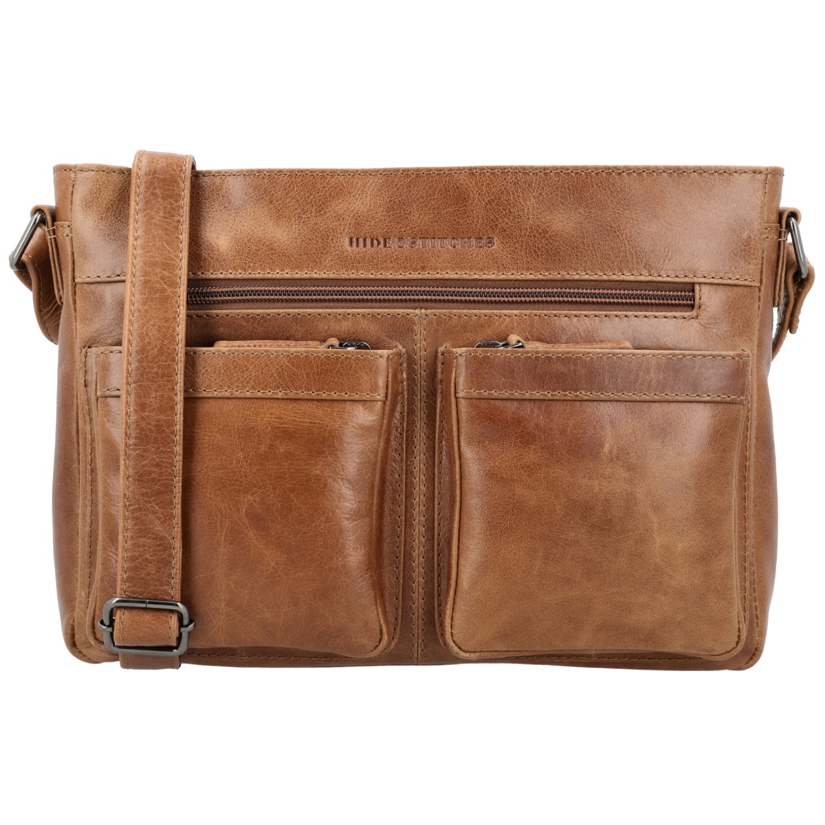 Hide & stitches porto schoudertas leer-Brown
