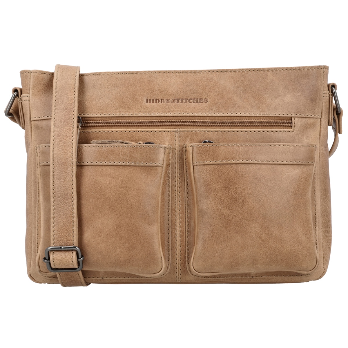 Hide & stitches porto schoudertas leer-Taupe
