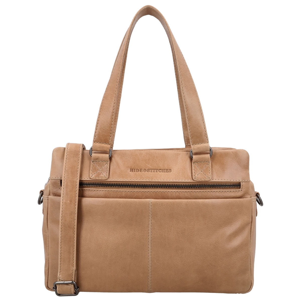 Hide & stitches porto handtas van leer-Taupe