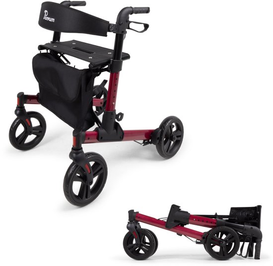 Parvum Riva Rollator - Dubbel opvouwbaar en lichtgewicht (6,6kg)-Red