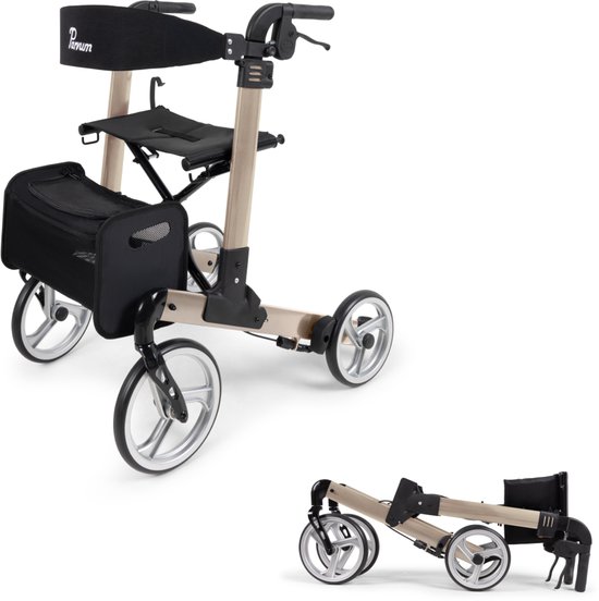 Parvum Luxo Large Rollator - Luxe dubbel opvouwbare rollator (6,9kg)-Champagne