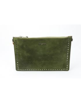 Bridas green suede clutch with little metal studs